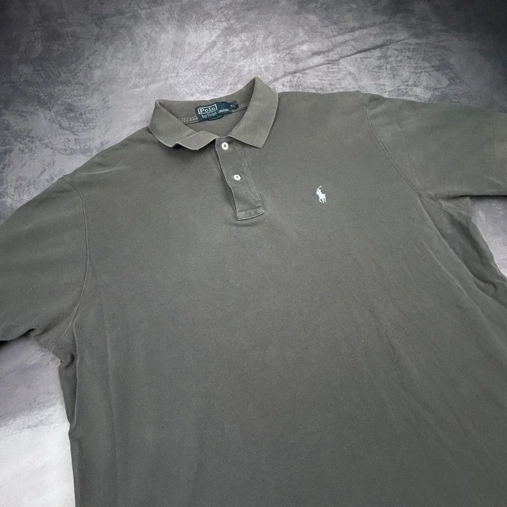 Polo Ralph Lauren Mens XL Grey Vintage Y2K Short Sleeve Pique Polo Shirt 0811